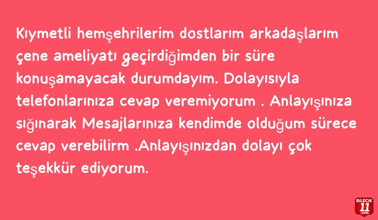 Başkan Tekin’den Ameliyat Sonrası İlk Mesaj