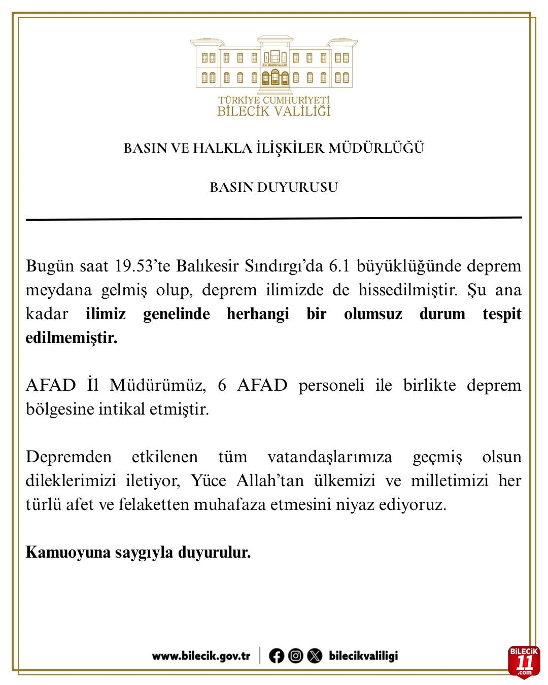 Balıkesir Sındırgı’da Deprem, Bilecik’te Hissedildi