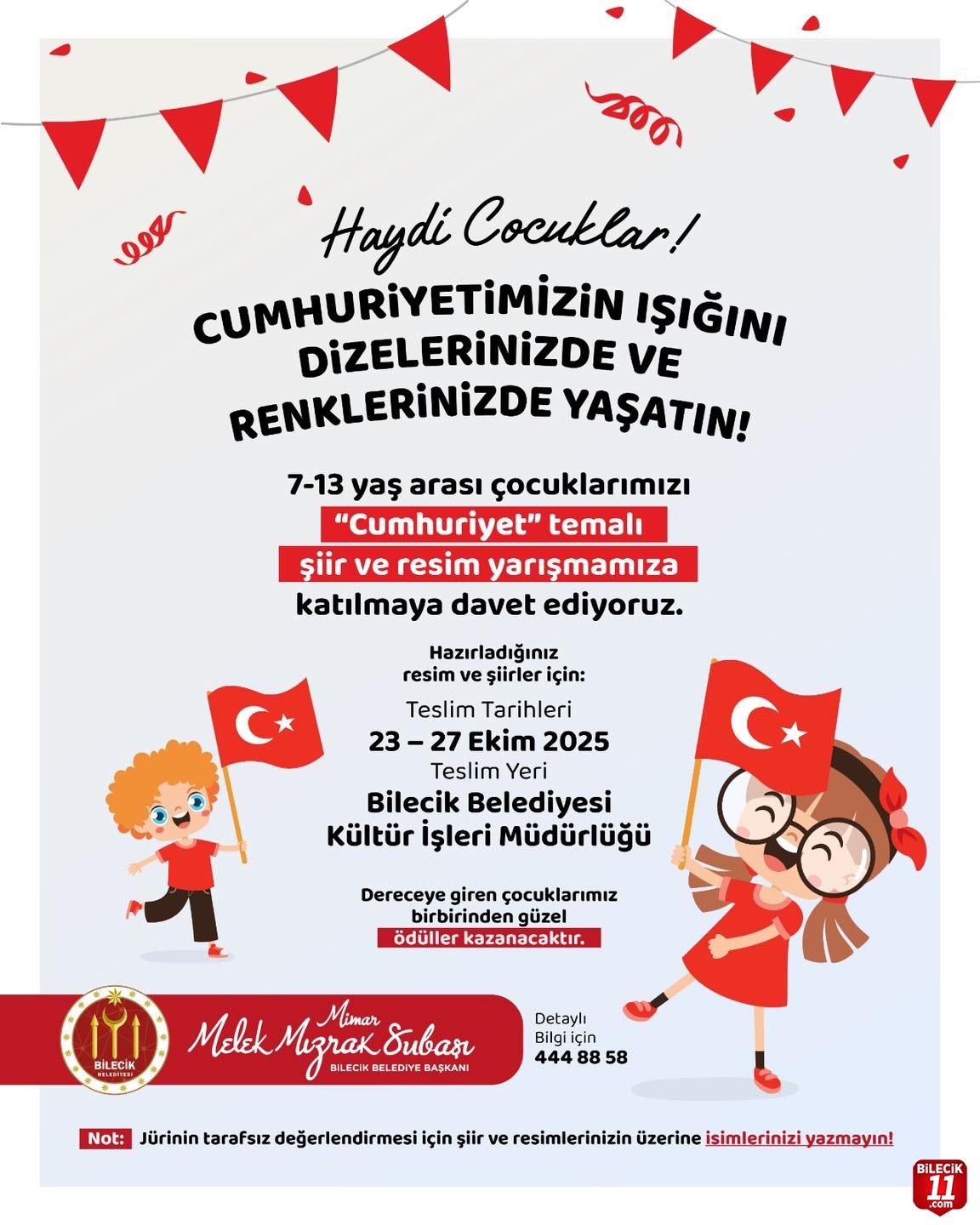 BİLECİK BELEDİYESİ’NDEN ‘CUMHURİYET’ TEMALI ŞİİR VE RESİM YARIŞMASI