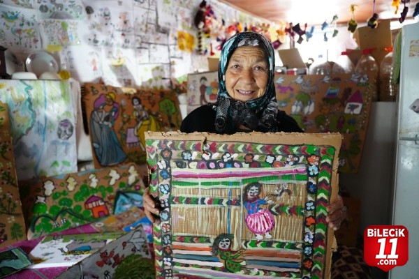 Renkli boyaları elinden düşürmeyen Hakime teyze evini resim galerisine dönüştürdü