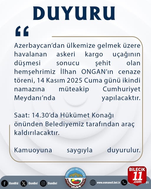 Osmaneli Belediyesi Duyurdu
