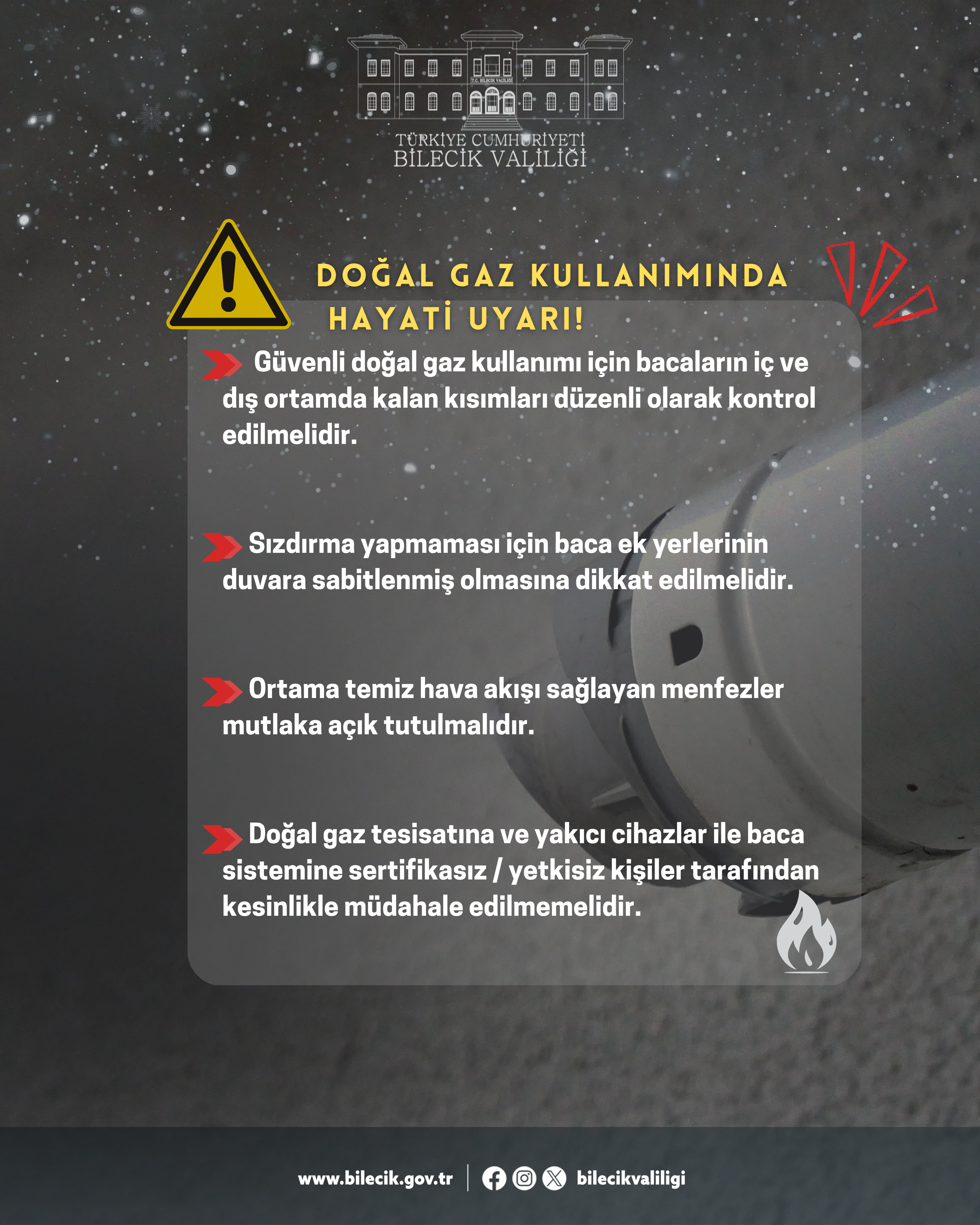 Bilecik Valiliği’nden Doğal Gaz Kullanımında Hayati Uyarı