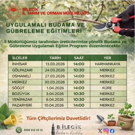 Uygulamalı Budama ve Gübreleme Eğitimleri Başlıyor