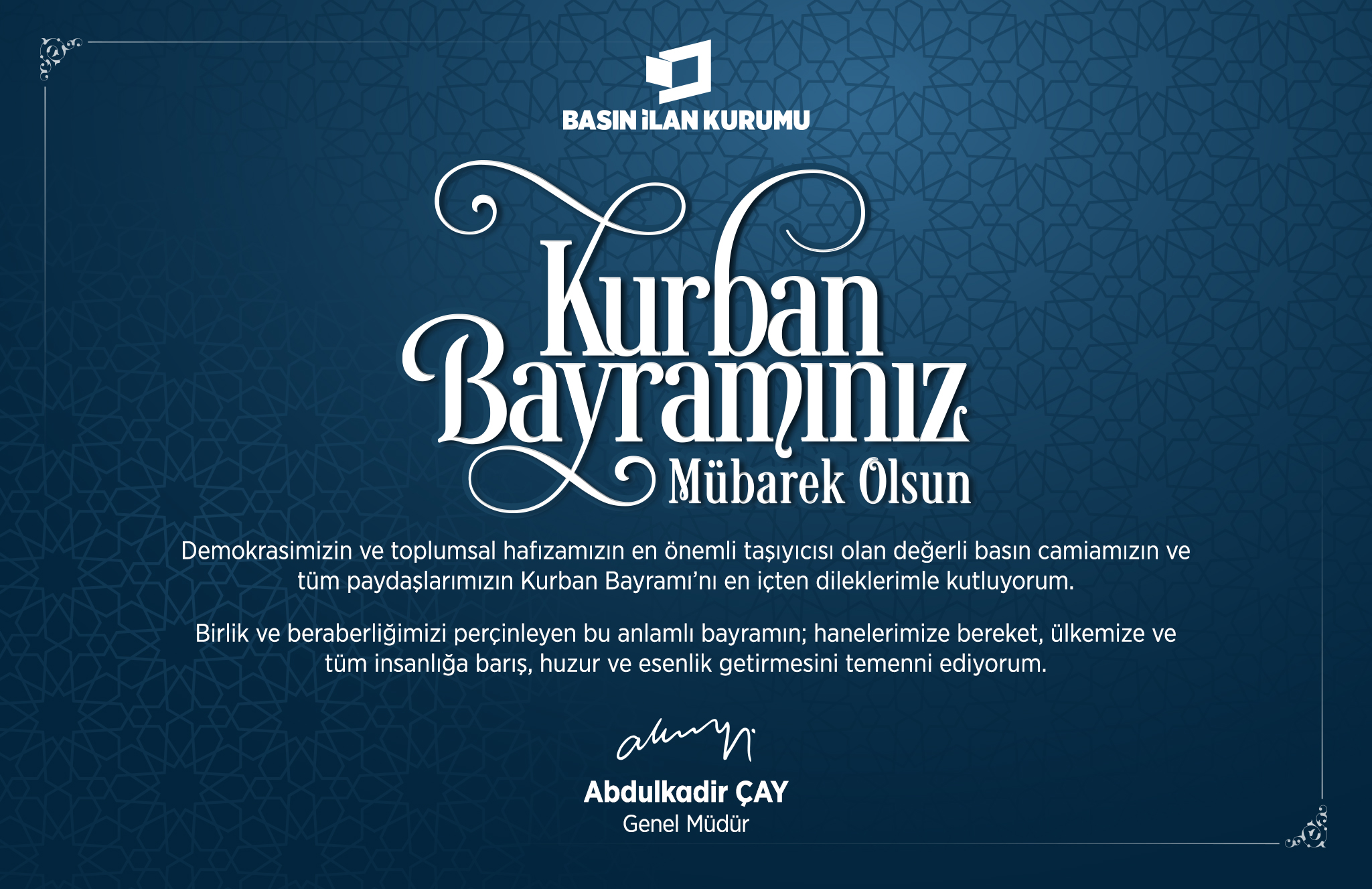 Genel Müdür Çay’dan Bayram Tebriği