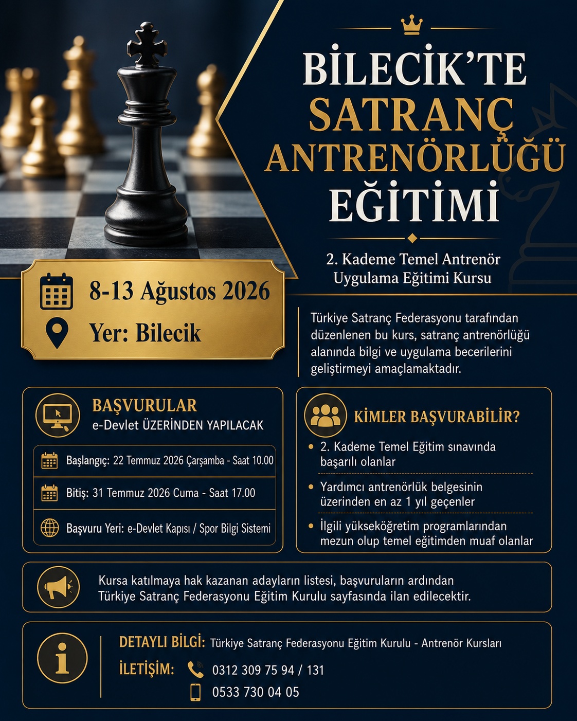 Bilecik Satranç Antrenörlüğü Eğitimine Ev Sahipliği Yapacak