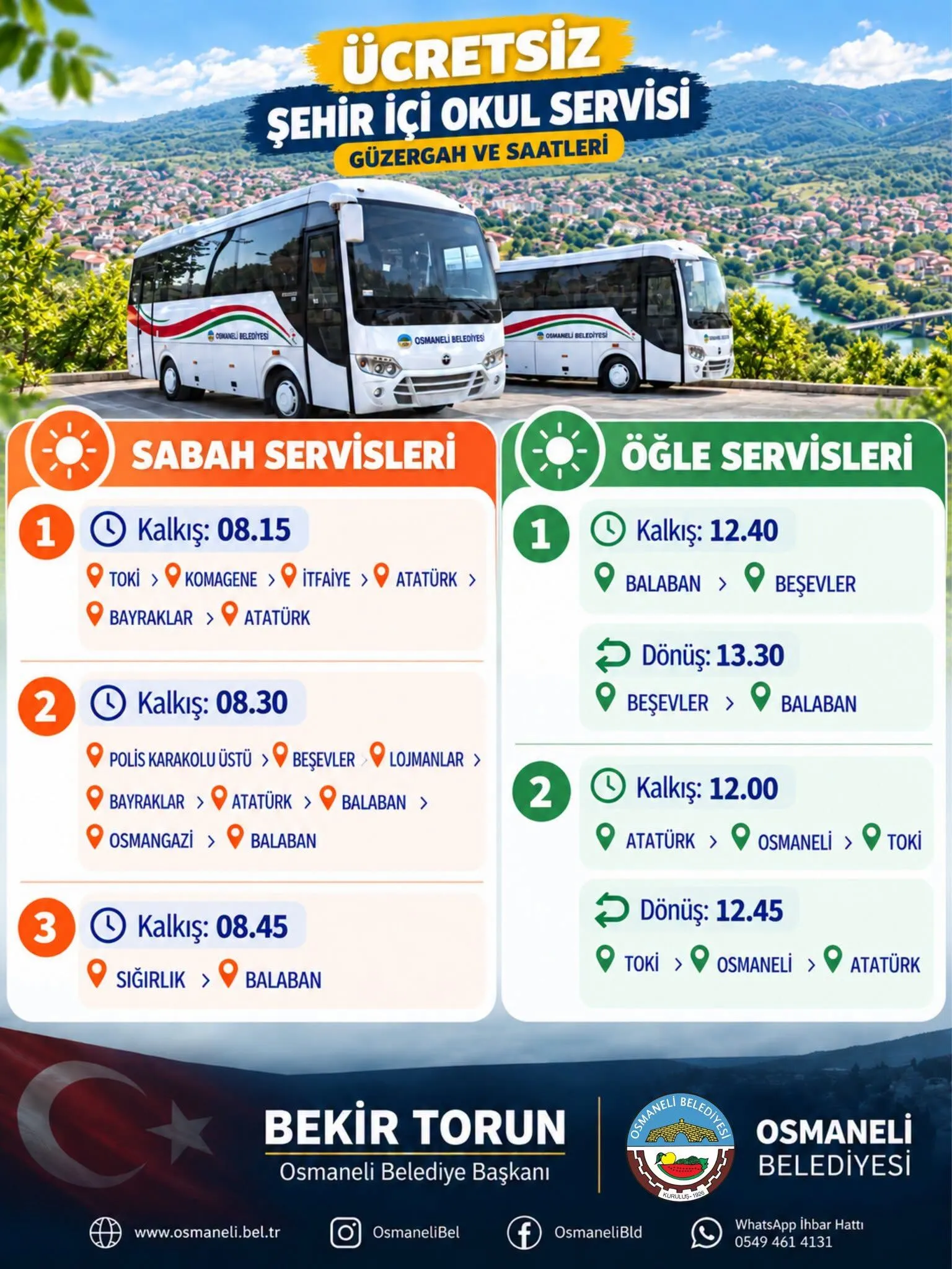 ÜCRETSİZ ÖĞRENCİ SERVİSLERİ GÜZERGAH VE SAATLERİ GÜNCELLENDİ